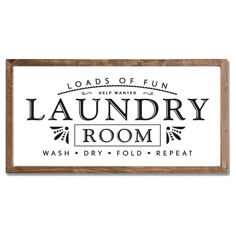 MACVAD Laundry Signs for Home Decor, Loads of Fun Wooden Laundry Room Sign Wall Decor 16 x 8 Inch - Image 1